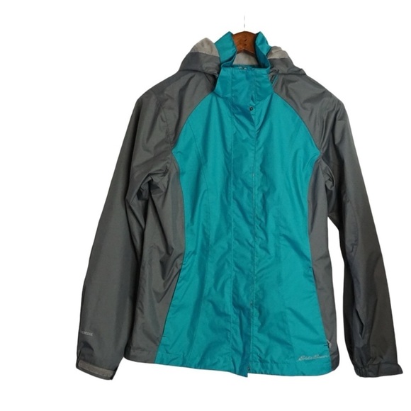 Eddie Bauer Women's Blue/Teal and Gray Hooded Windbreaker Jacket, Small - Picture 9 of 10